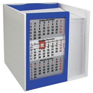 Календарь настольный  на 2 года с кубариком; белый с синим; 11х10х10 см; пластик