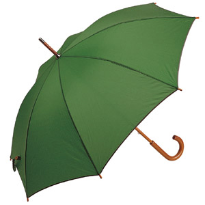 Зонт-трость с деревянной ручкой, полуавтомат; зеленый; D=103 см, L=90см; 100% полиэстер