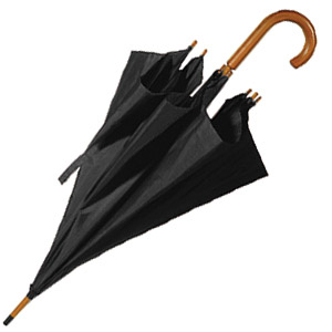 Зонт-трость с деревянной ручкой, полуавтомат; черный; D=103 см, L=90см; 100% полиэстер