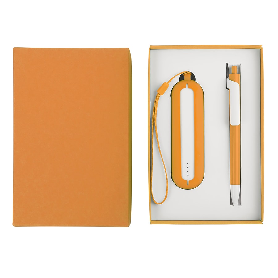 Набор SEASHELL-1:Универсальный аккумулятор(2000 mAh) и ручка в подарочной коробке,оранжевый, шт