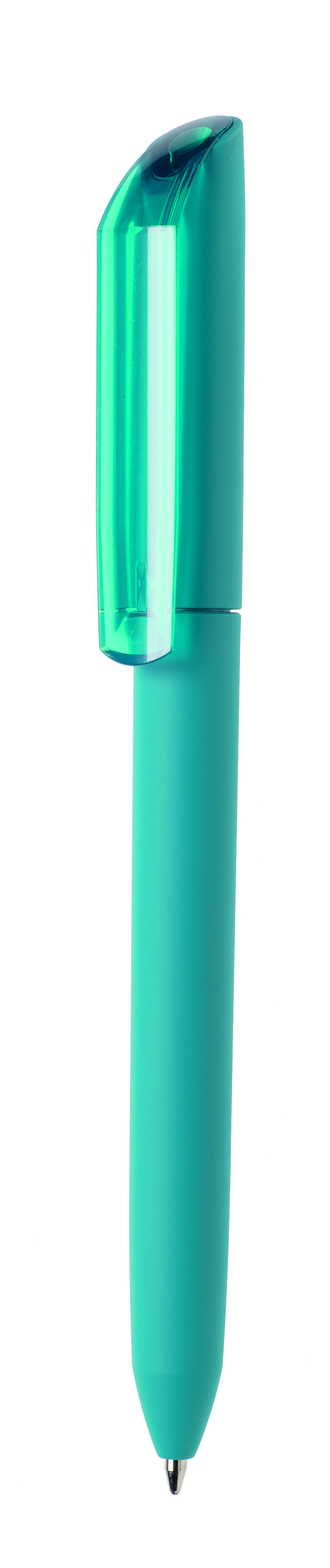 Ручка шариковая FLOW PURE, корпус цвета морской волны/прозрачный клип, покрытие soft touch, пластик