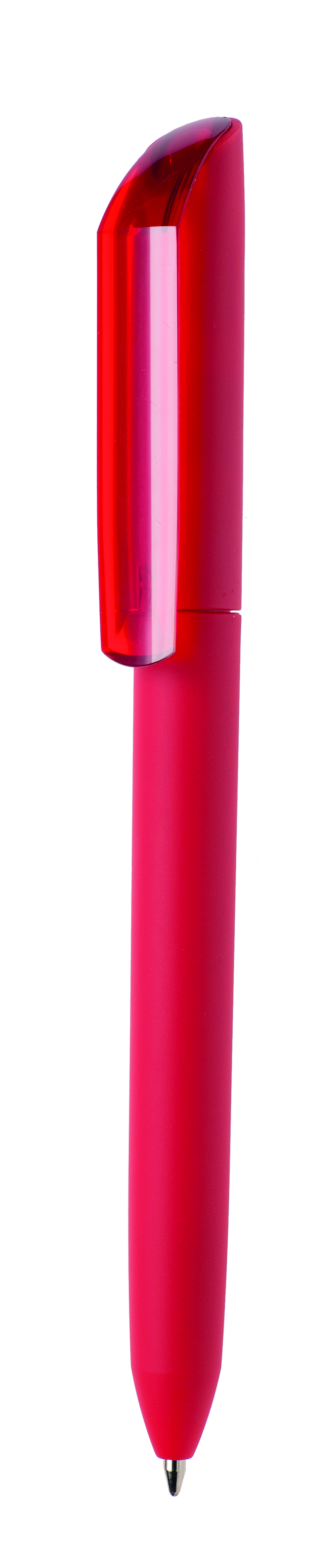 Ручка шариковая FLOW PURE, красный корпус/прозрачный клип, покрытие soft touch, пластик