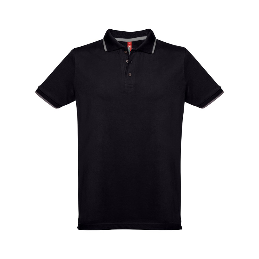 Рубашка-поло мужская SPECTRUM , к/р, чёрный/белый, 2XL, 100% хлопок, плотность 195 г/м2