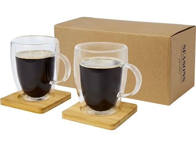 Стеклянный стакан Manti с двойными стенками и подставкой, 350 мл, 2 шт